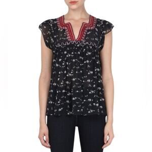 Ulla Johnson Anosha Embroidered Floral 100% Silk Blouse, size 0
